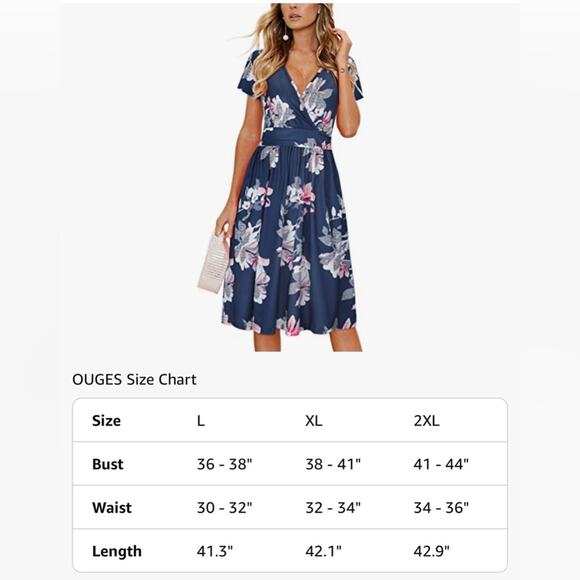 OUGES Short Sleeve V-Neck Floral Dress, NWOT - Picture 10 of 10